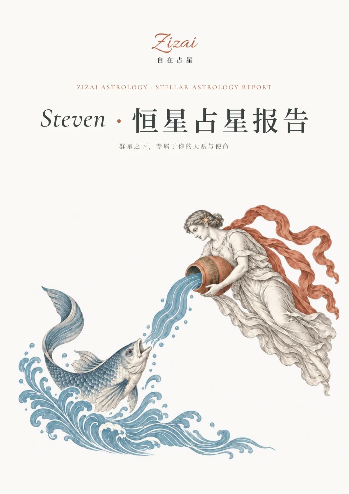 Steven · 恒星占星报告封面：北落师门，倒水的人与鱼